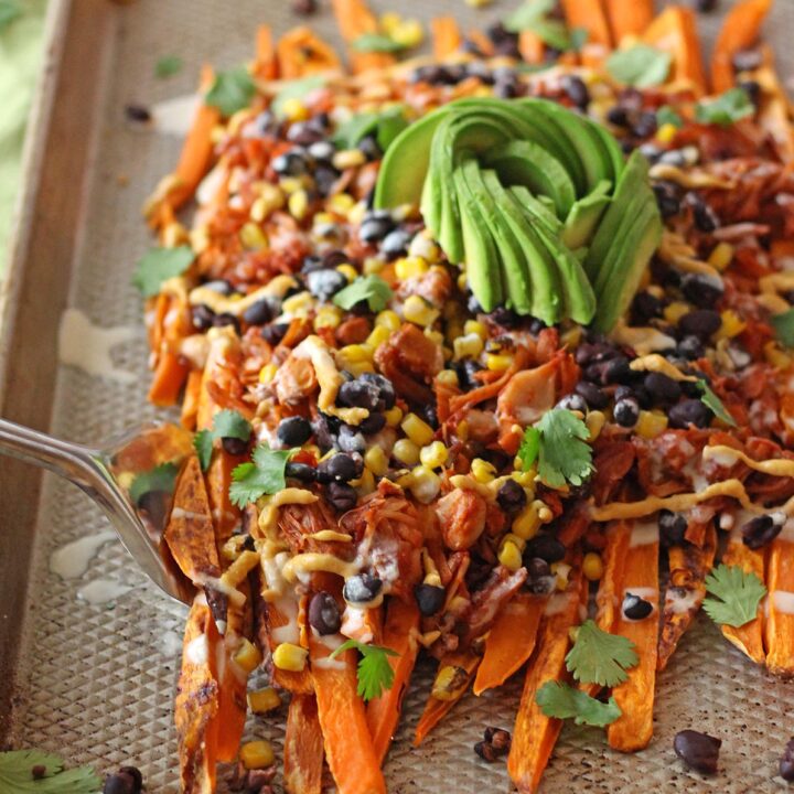 Loaded Vegan Nachos with Black Beans and Spicy Chickpeas