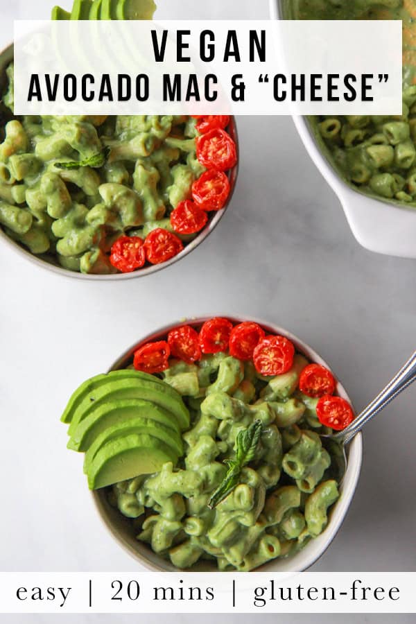 This creamy vegan avocado mac and cheese comes together in just 20 minutes. This nut-free vegan macaroni and cheese is unbelievably creamy and cheesy, due to the avocado and nutritional yeast. Gluten-free option.