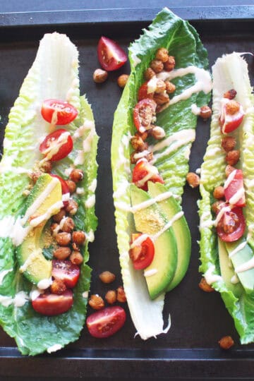 chickpea caesar lettuce wraps boats vegan gluten free avocado salad recipes zena zaatar zenanzaatar food blogger vegetarian