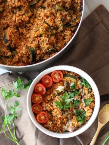 arabic kousa or zucchini and bulgur pilaf with tomato