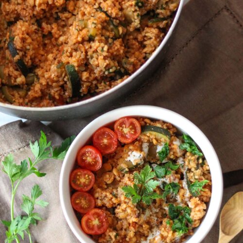 arabic kousa or zucchini and bulgur pilaf with tomato