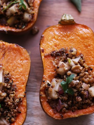 stuffed honeynut squash butternut quinoa pear maple balsamic sage walnut vegetarian vegan gluten free food blog recipe zenanzaatar