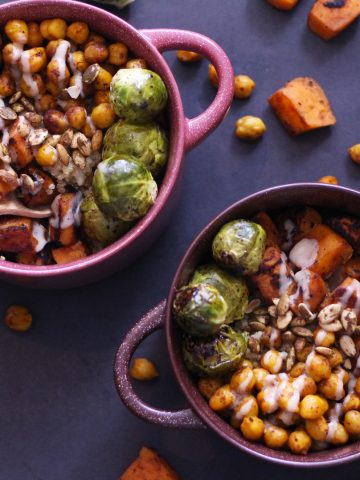 wonderful winter veggie vegan bowls vegetarian gluten free quinoa sweet potato maple tahini brussel sprouts chickpeas food blog zenanzaatar recipes