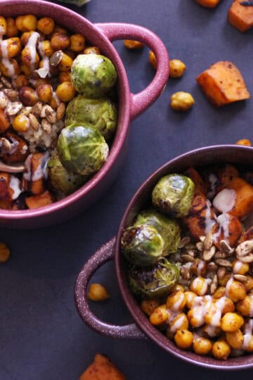 wonderful winter veggie vegan bowls vegetarian gluten free quinoa sweet potato maple tahini brussel sprouts chickpeas food blog zenanzaatar recipes