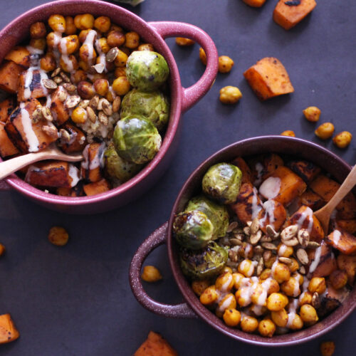 wonderful winter veggie vegan bowls vegetarian gluten free quinoa sweet potato maple tahini brussel sprouts chickpeas food blog zenanzaatar recipes