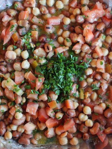 ful medames, a syrian fava bean and chickpea breakfast salad