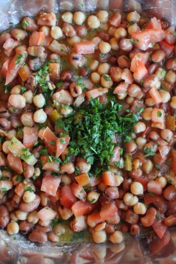 ful medames, a syrian fava bean and chickpea breakfast salad