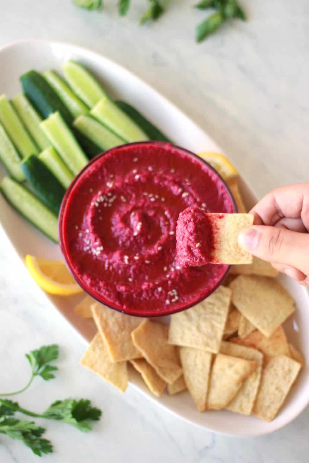 Mutabal Shawandar (Garlic Roasted Beet Dip) - Zen and Zaatar