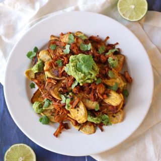 vegan recipe jerk jackfruit plantain nachos plant based chips mediterranean zen and zaatar