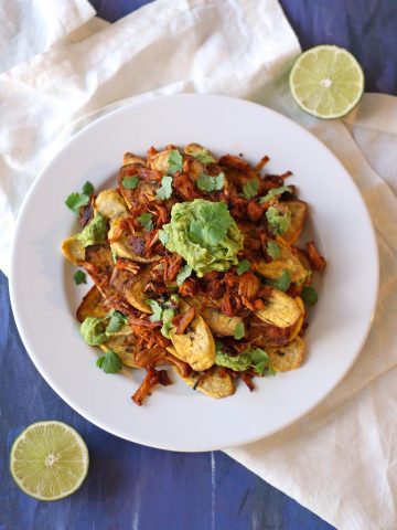 vegan recipe jerk jackfruit plantain nachos plant based chips mediterranean zen and zaatar