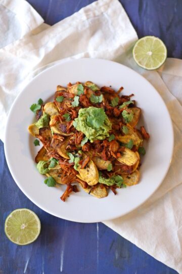 vegan recipe jerk jackfruit plantain nachos plant based chips mediterranean zen and zaatar