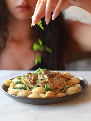 vegan mushroom stroganoff pasta low fat creamy sauce vegetarian oyster shiitake recipe zenandzaatar food blog mediterranean