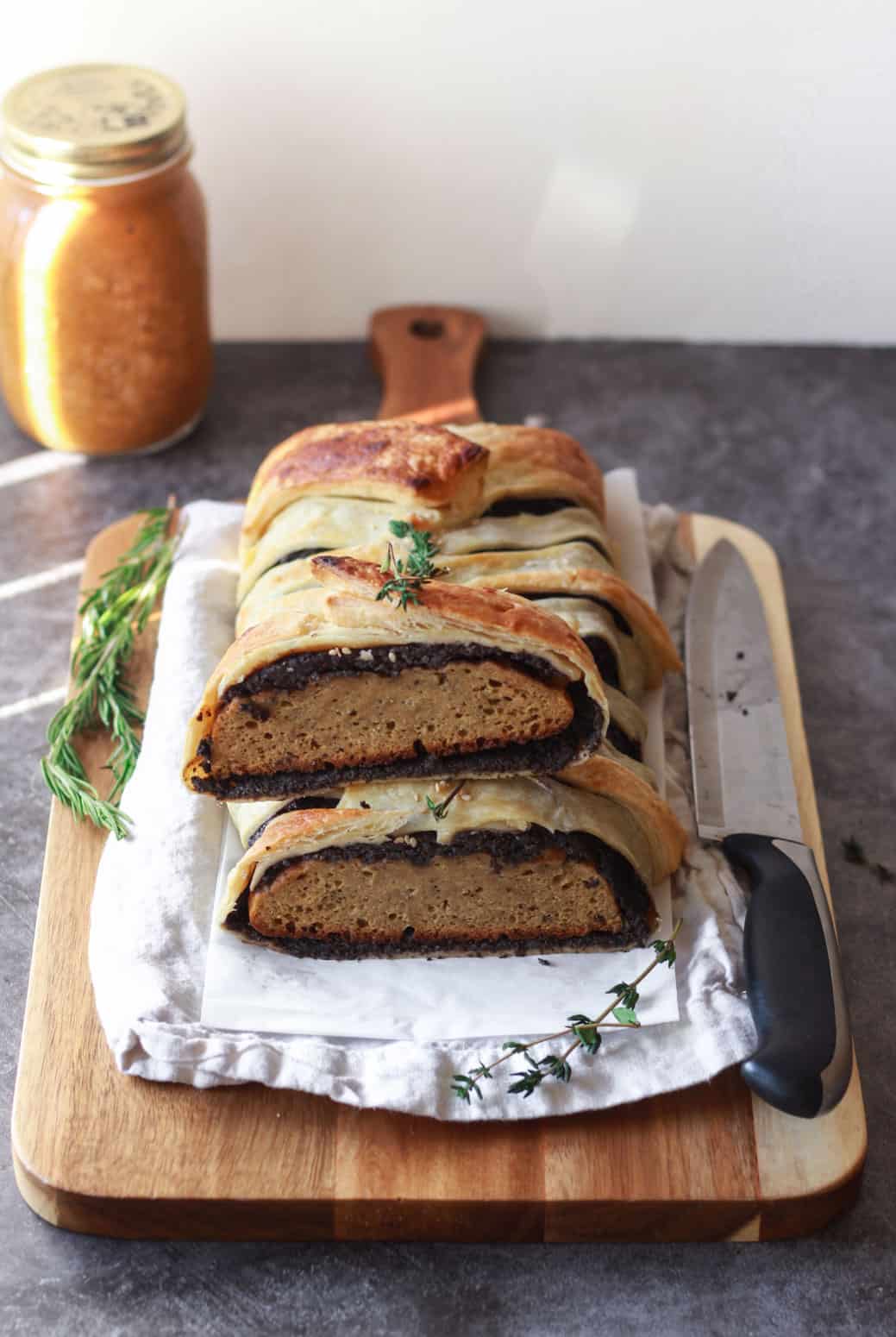 This vegan seitan wellington makes a stunning centerpiece for your holiday dinner table.