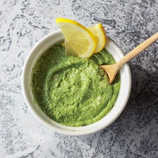 This oil-free avocado pesto is a healthy, vegan alternative to traditional pesto. This avocado basil pesto is perfect on top of pasta, toast, and more.