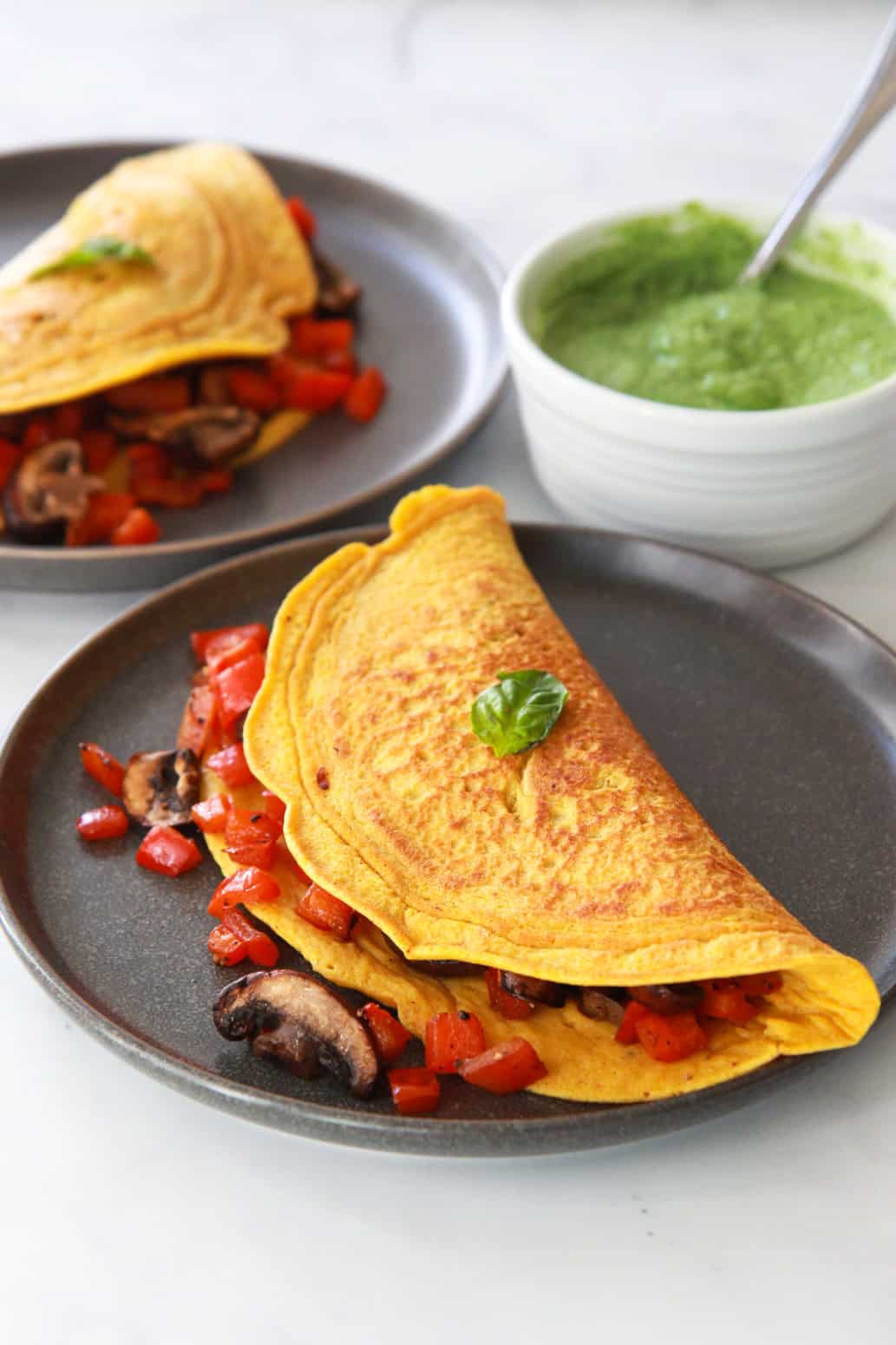 The Perfect Chickpea Omelet with Avocado Pesto (Vegan) - Zen and Zaatar