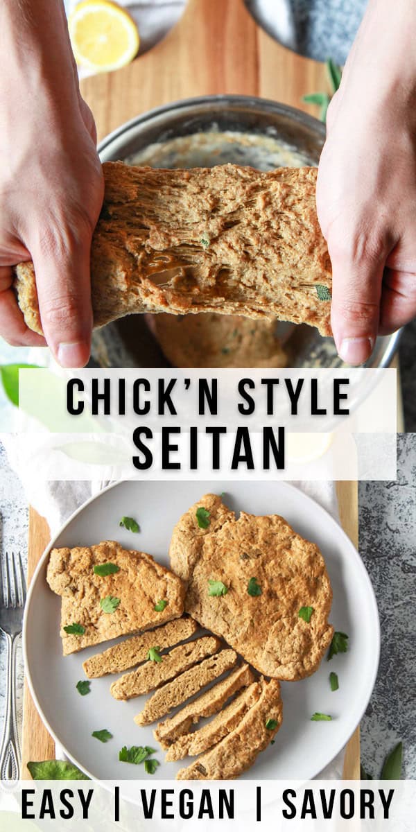 These seitan chicken cutlets are easy and versatile. A vegan meat replacement, this plant based chicken alternative is simmered and done in under an hour. recipe is made from vital wheat gluten, packed with protein, and flavored with savory herbs.