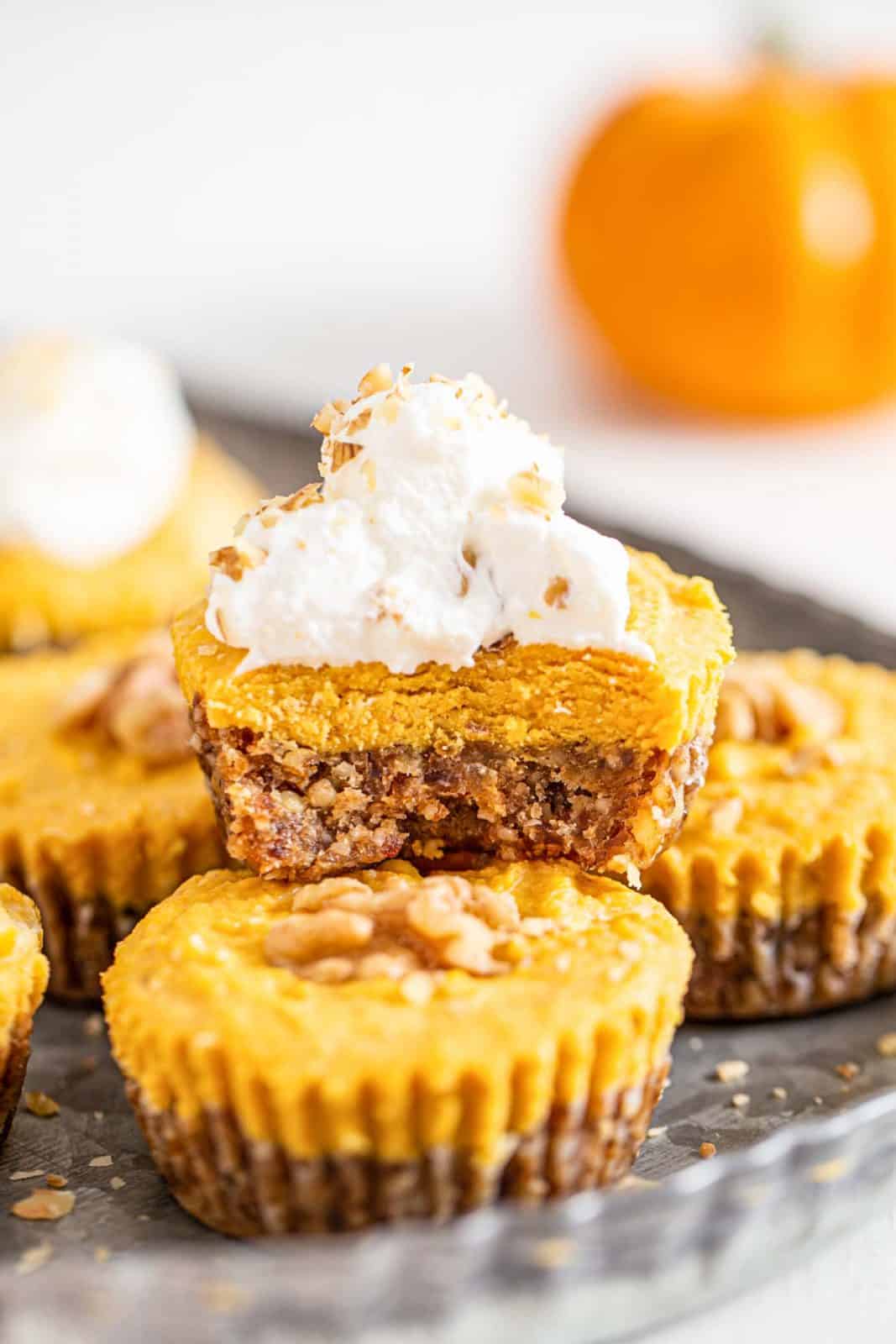 These no bake pumpkin tarts are a delicious plant based holiday dessert.