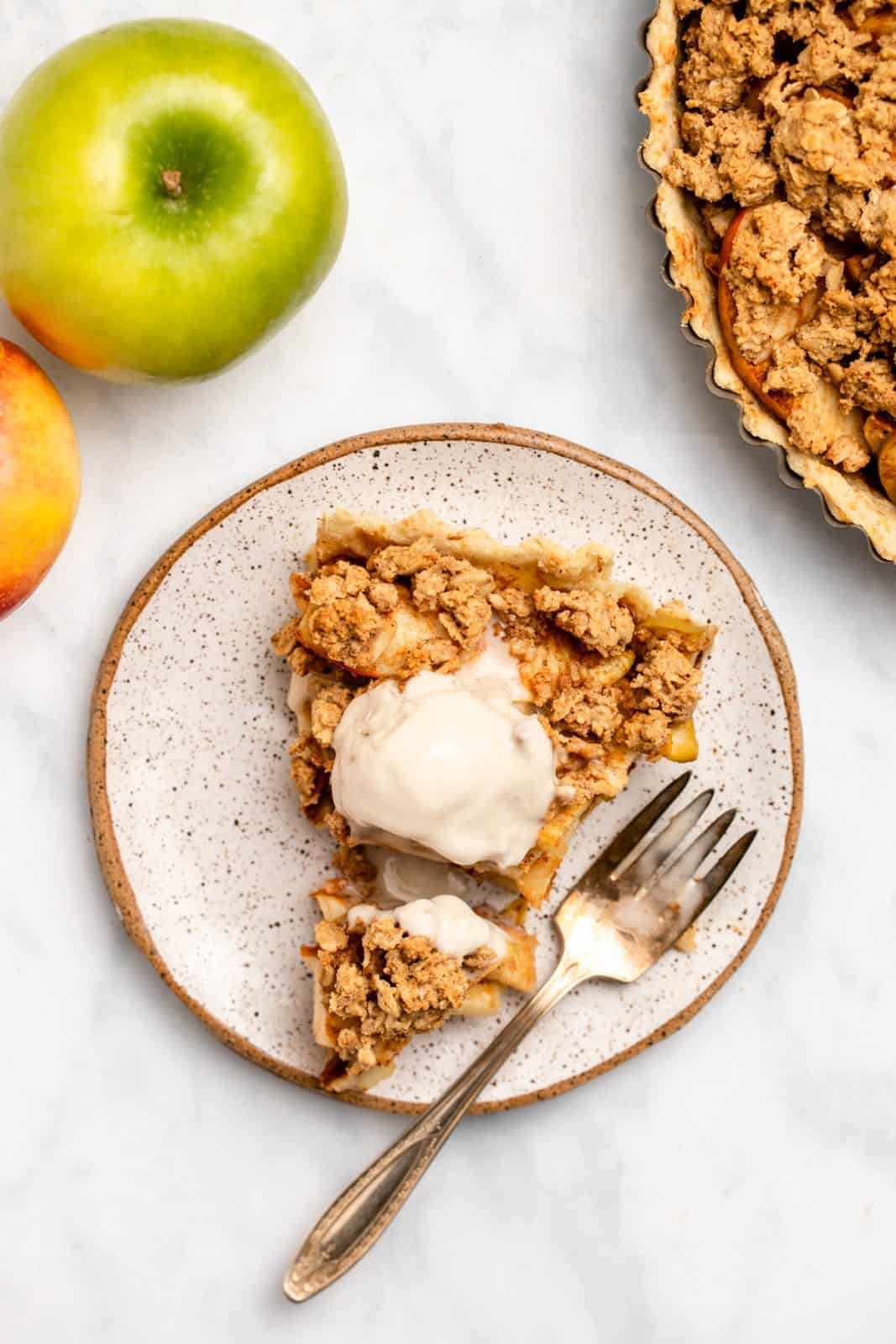 This apple crumb pie is a lovely vegan holiday dessert.