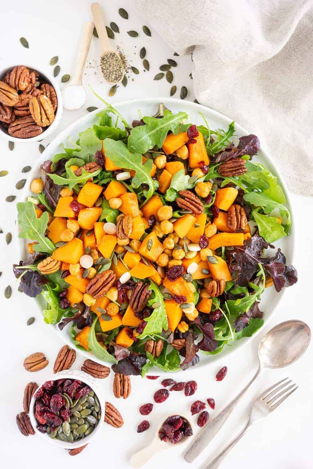 This butternut squash salad makes a delicious plant based thanksgiving side dish.