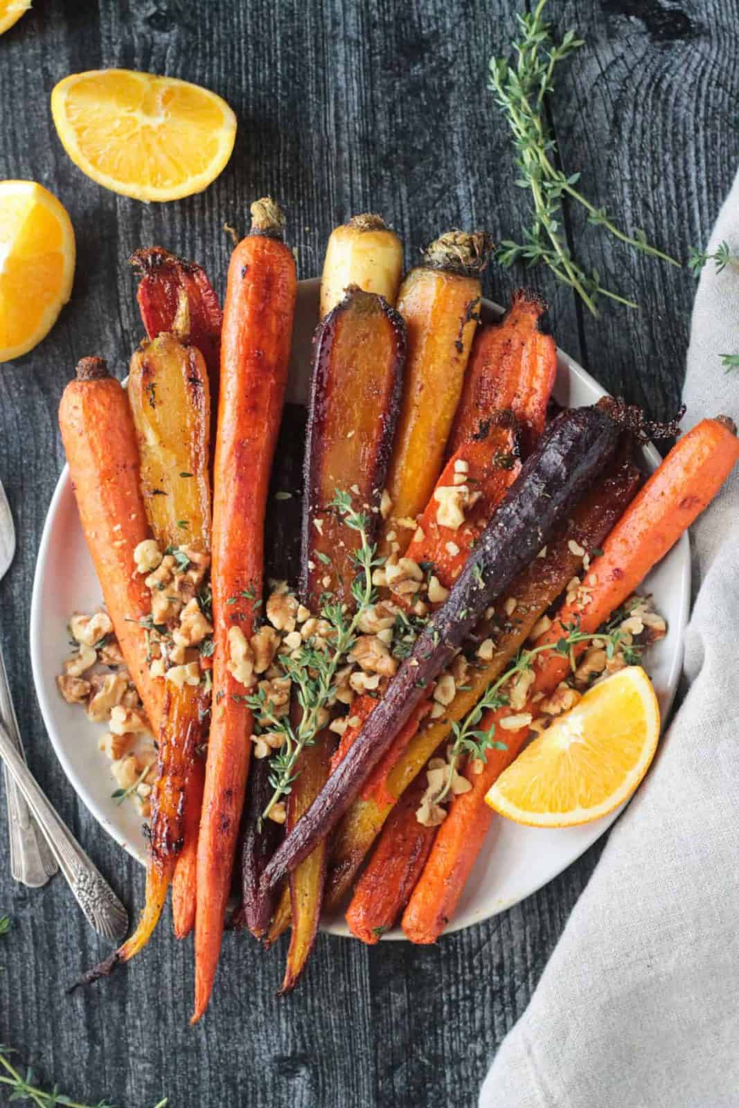 These oven roasted rainbow carrots make a beautiful Thanksgiving side dish.