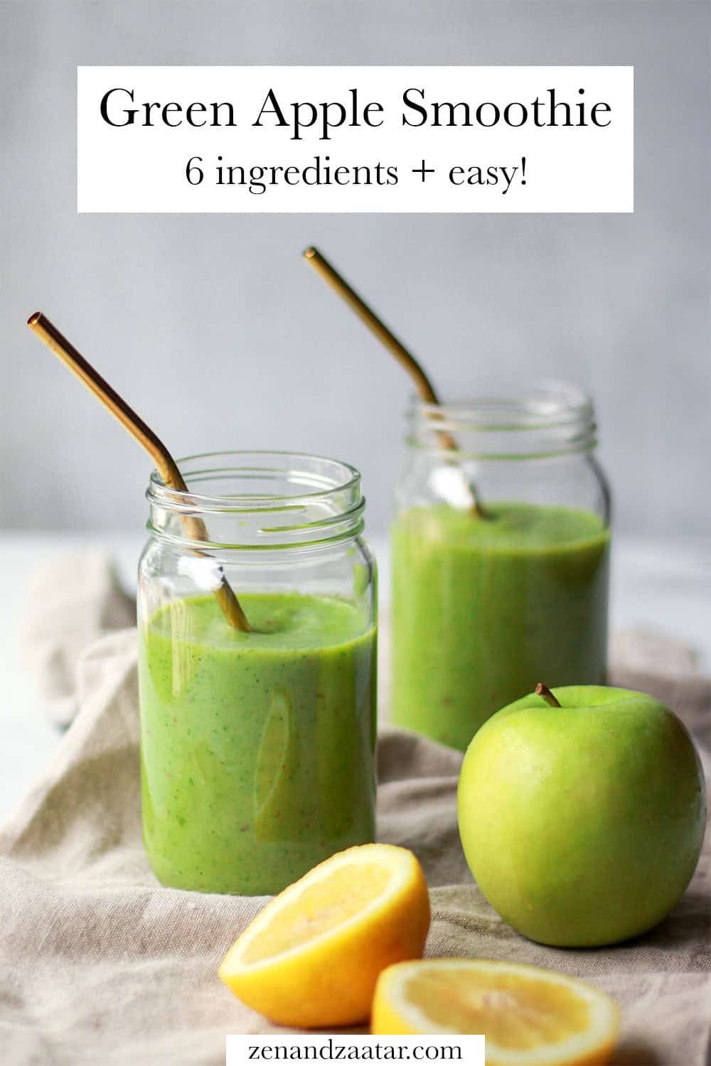 Image of the green apple smoothie showing it's only 6 ingredients and easy to make