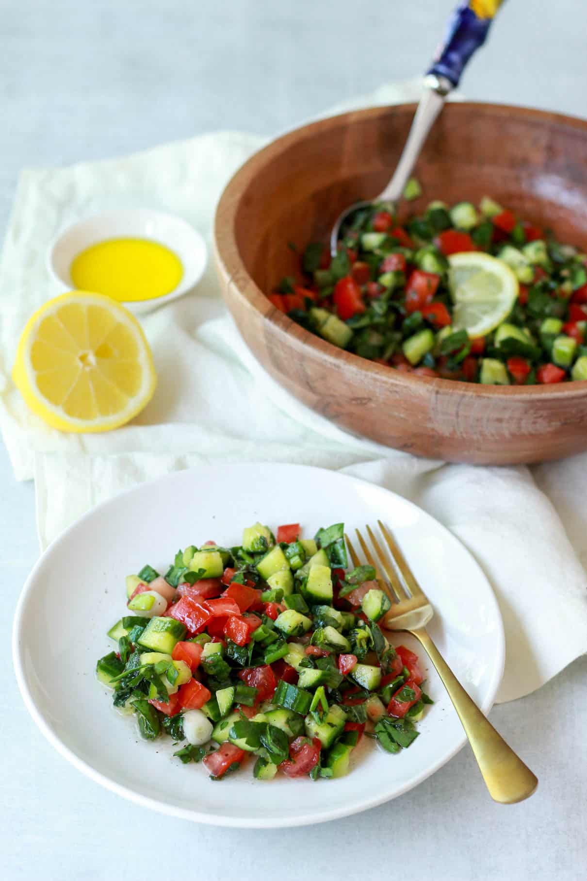 This photo depicts serving the salad on a small plate.