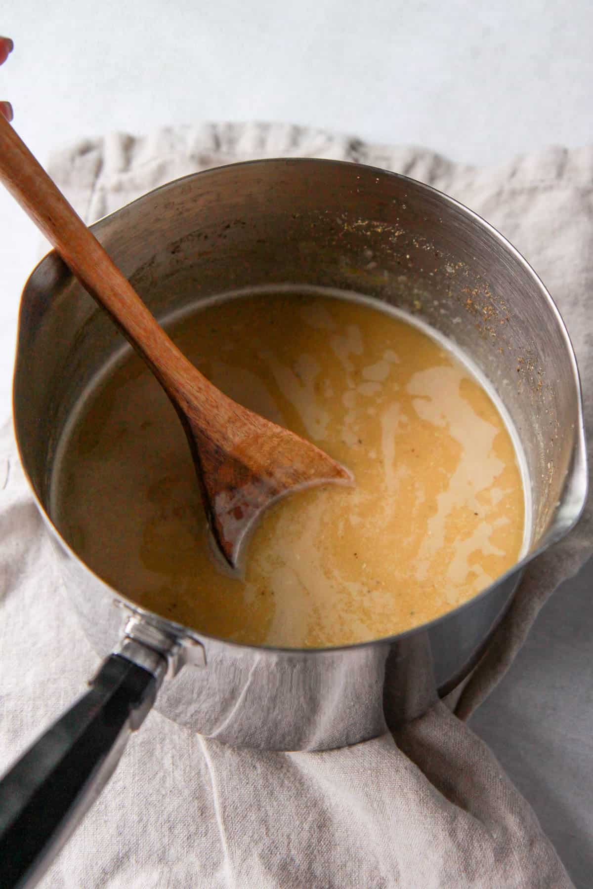 How the red lentil soup looks after blending.