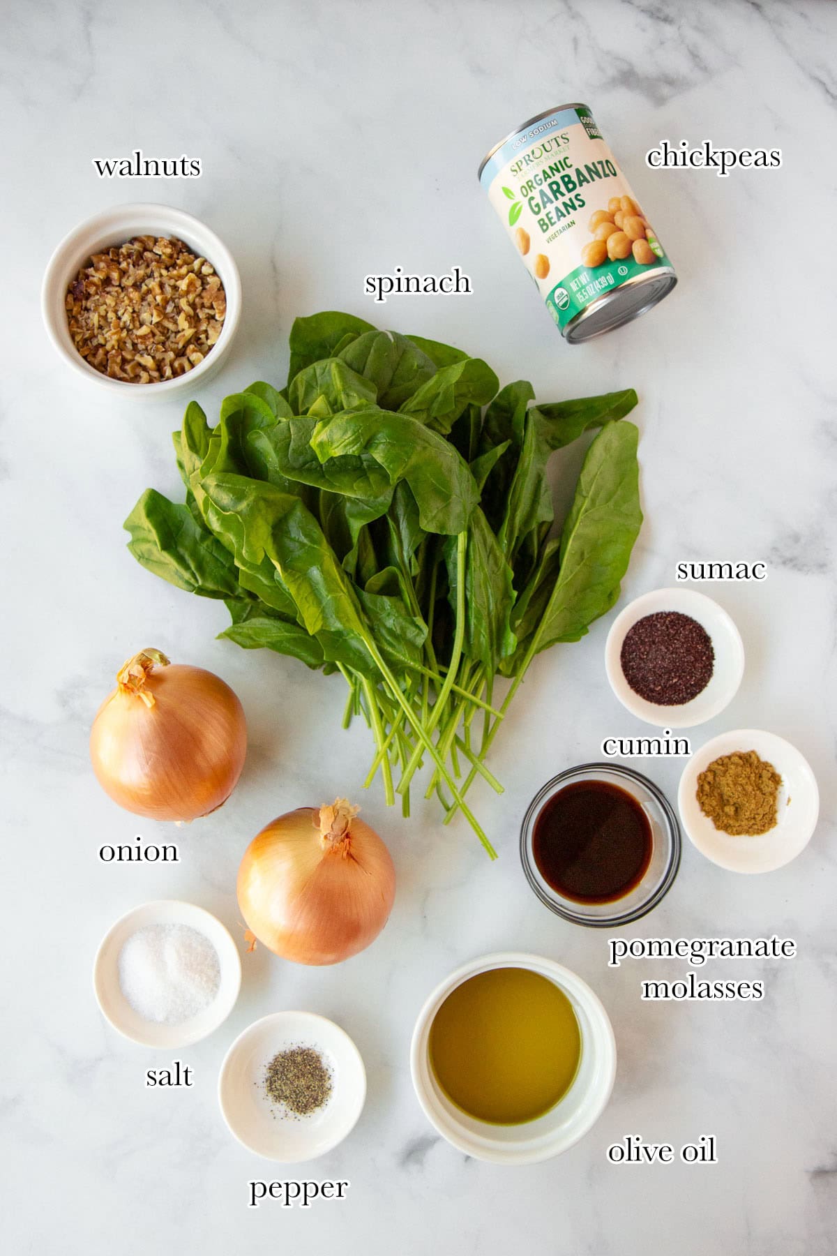Ingredients for spinach and chickpea pumpkin kibbeh filling.